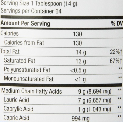 organic coconut oil nutrition label